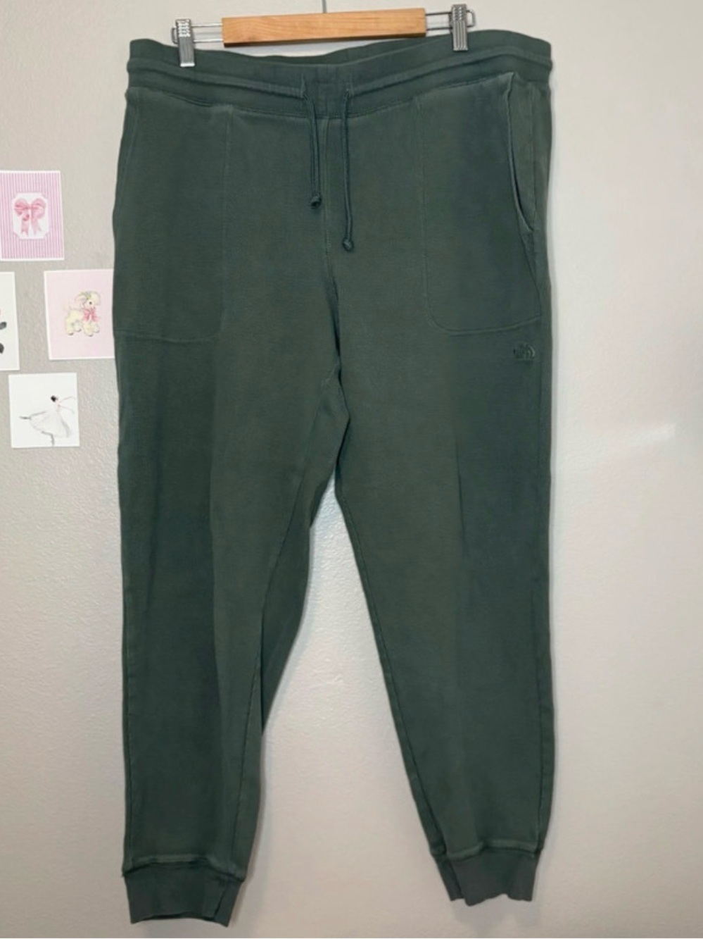 The north face waffle knit cotton forest dark green straight leg tapered joggers